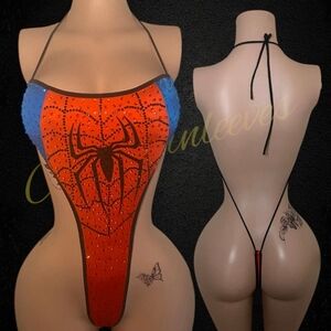 Spider-Themed Orange and Blue Bodysuit